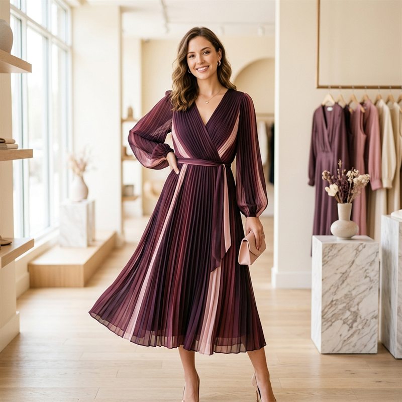 Woman wearing an elegant dress from Lucys boutique