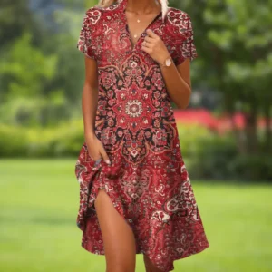 Firi Chic Elegant Dress with Vibrant Bohemian Medallion Prints