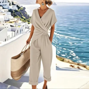 Colleen Elegant Wrap Two Piece Set with Tailored High Waist Trousers